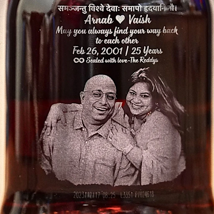 Portrait engraving on bottle