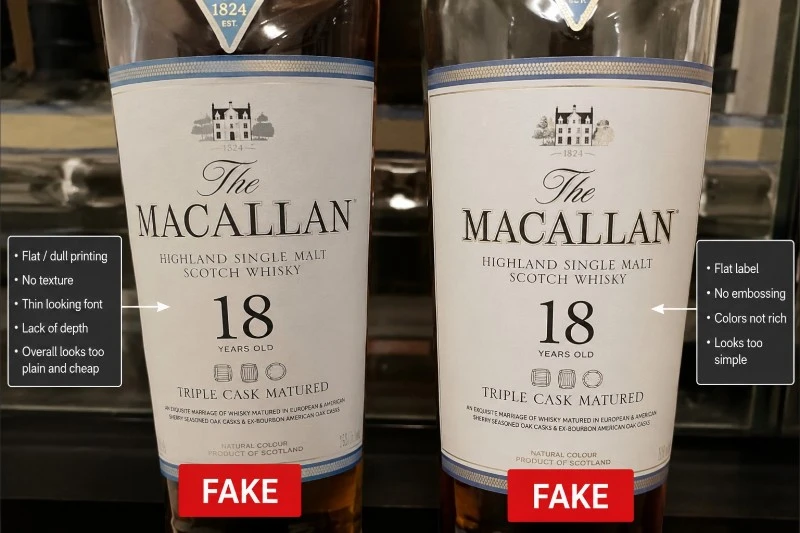 Signs of Fake Liquor - Flat and Pale Label of Macallan