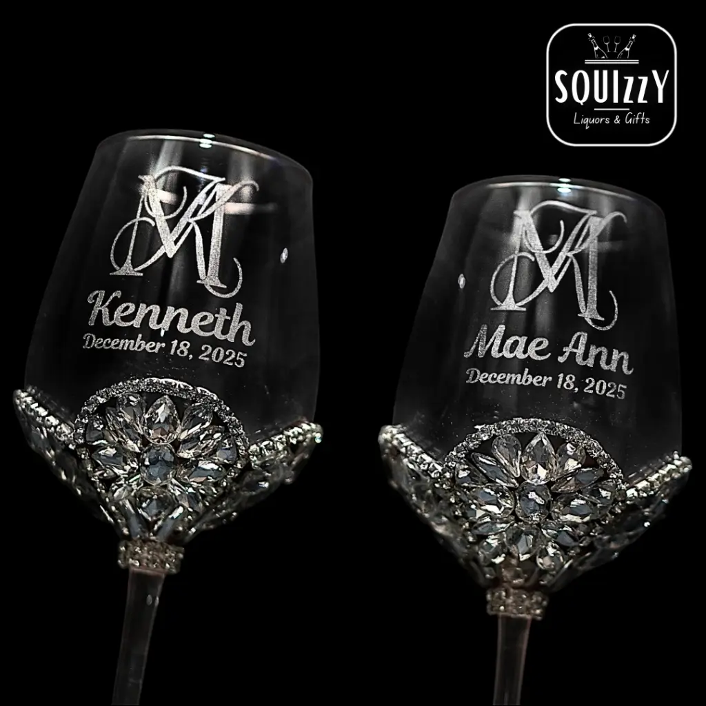 Wine Glass Crystal and wedding logo engraved.webp