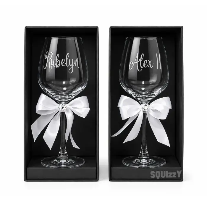Personalized Wine Glasses (2 pcs) with Engraved Names & Logos – Custom Wedding Gift, Bridesmaid Glasses, Birthday Wine Glass Set