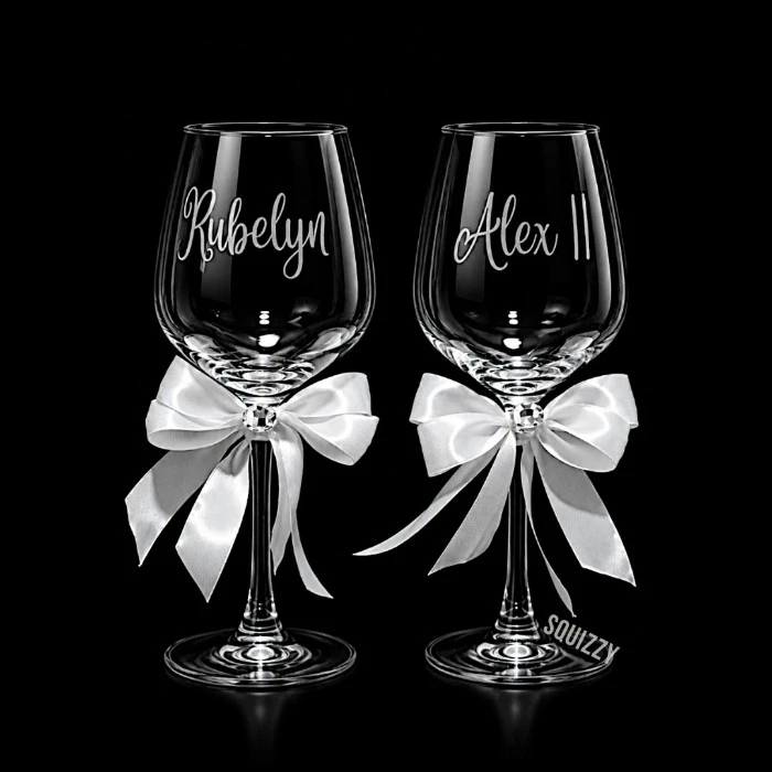 Personalized Wine Glasses (2 pcs) with Engraved Names & Logos – Custom Wedding Gift, Bridesmaid Glasses, Birthday Wine Glass Set
