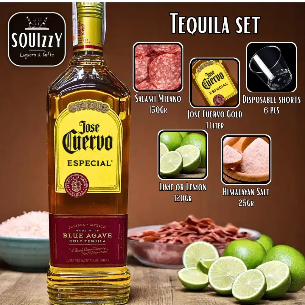 Tequila Party Set (Tequila, Snack, Salt, Lime, Shots) (Jose Cuervo Gold 1L, 1 Portion, Lime 150gr, 1 Portion - 25gr)