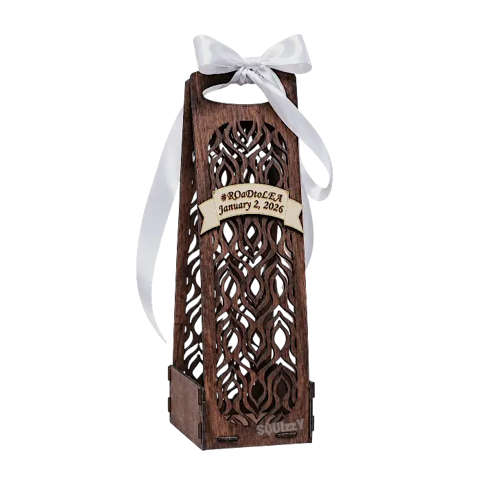 Gift Box Carrier Wooden (Customized) with Engraved Personal Name & Greetings - For Liquor or Wine Bottle