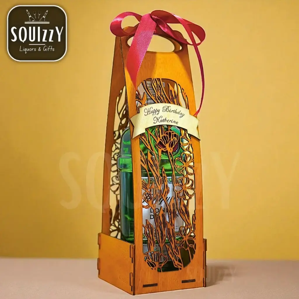 Wooden Gift Box (Customized) with Personal Name & Greetings - For Liquor or Wine