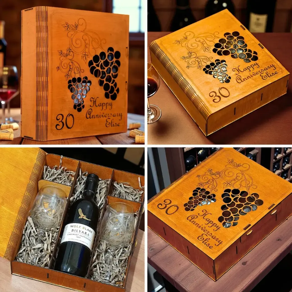 Gift Set for Wine- Wooden box (Customized) with 2 Wine glasses