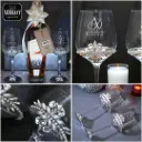 Wine Glass Set Silver - Customized for Wedding or Birthday (Set of 2 Glasses 360ml with Crystals design and engraving of logo/text, gift box)