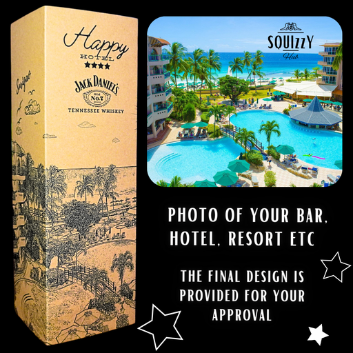 Vintage box for a liquor bottle for Hotel, bar, resort businesses, wedding ceremony or other event